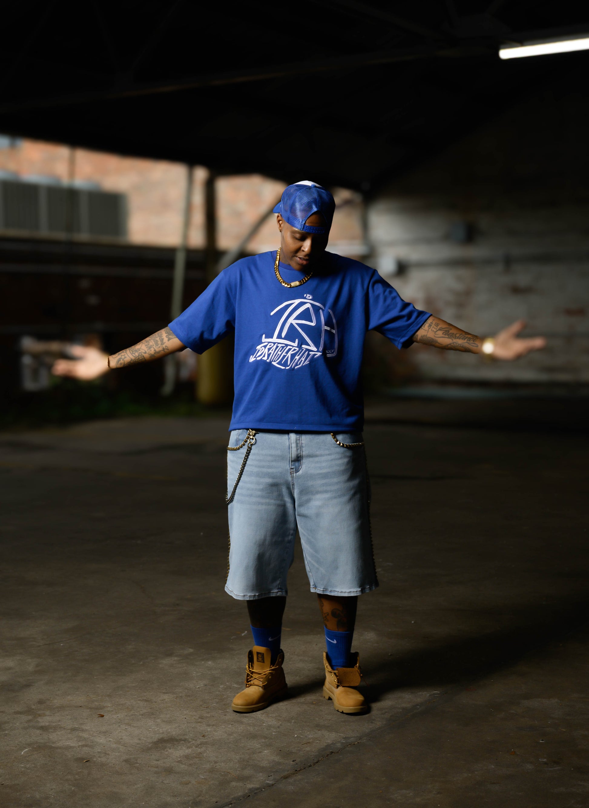 I'D Rather Hat - Blue tee | White Logo