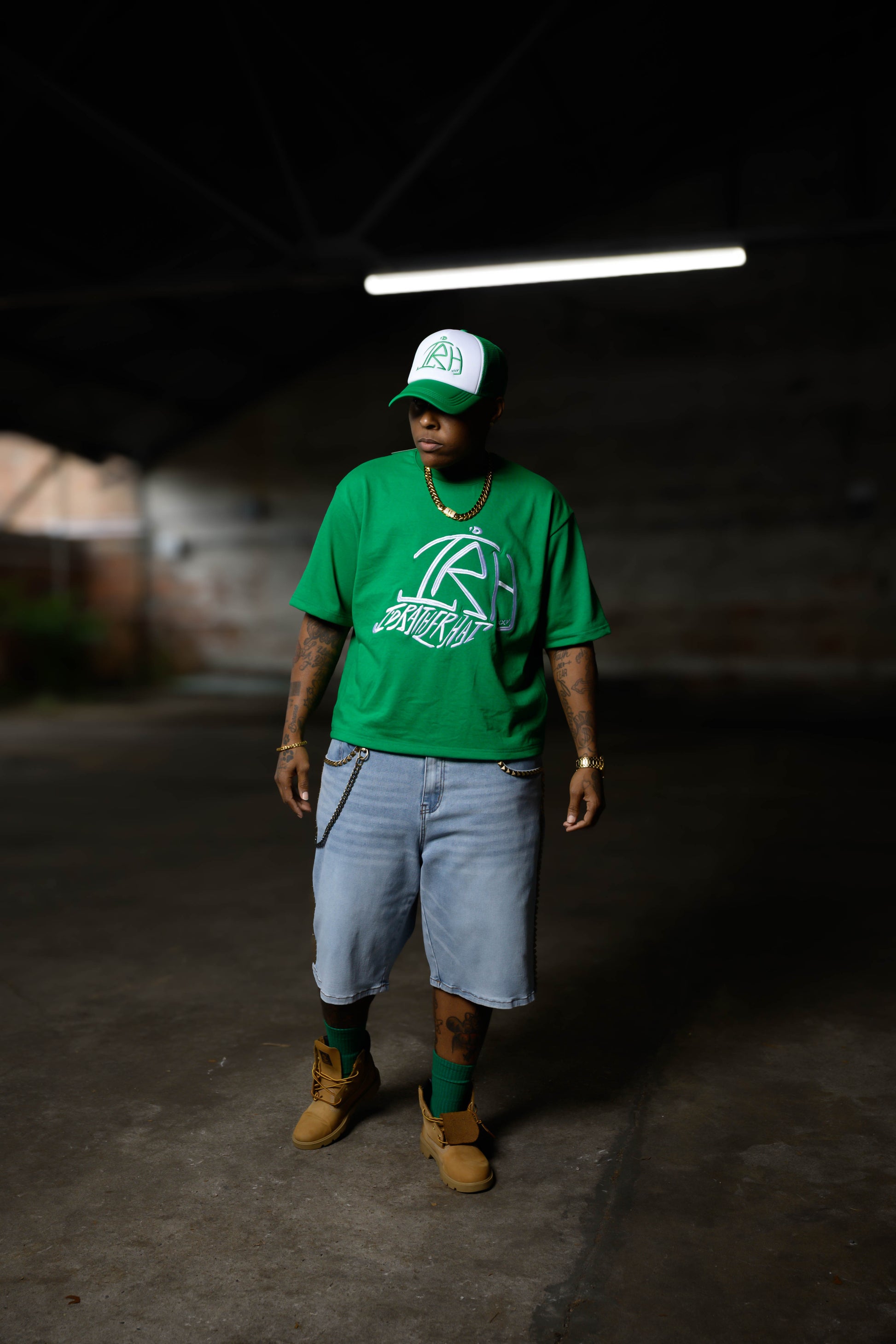 I'D Rather Hat - Green tee | White Logo