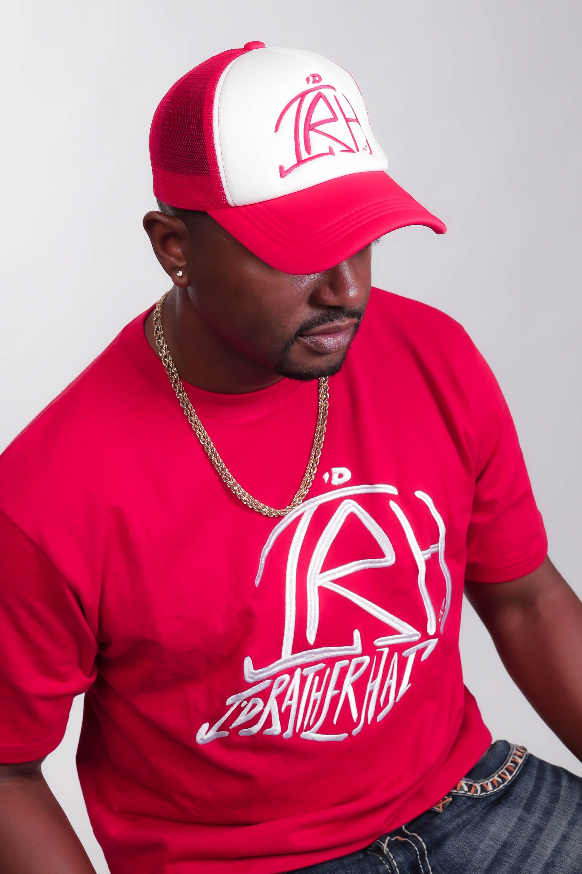 I'D Rather Hat - Red tee | White Logo