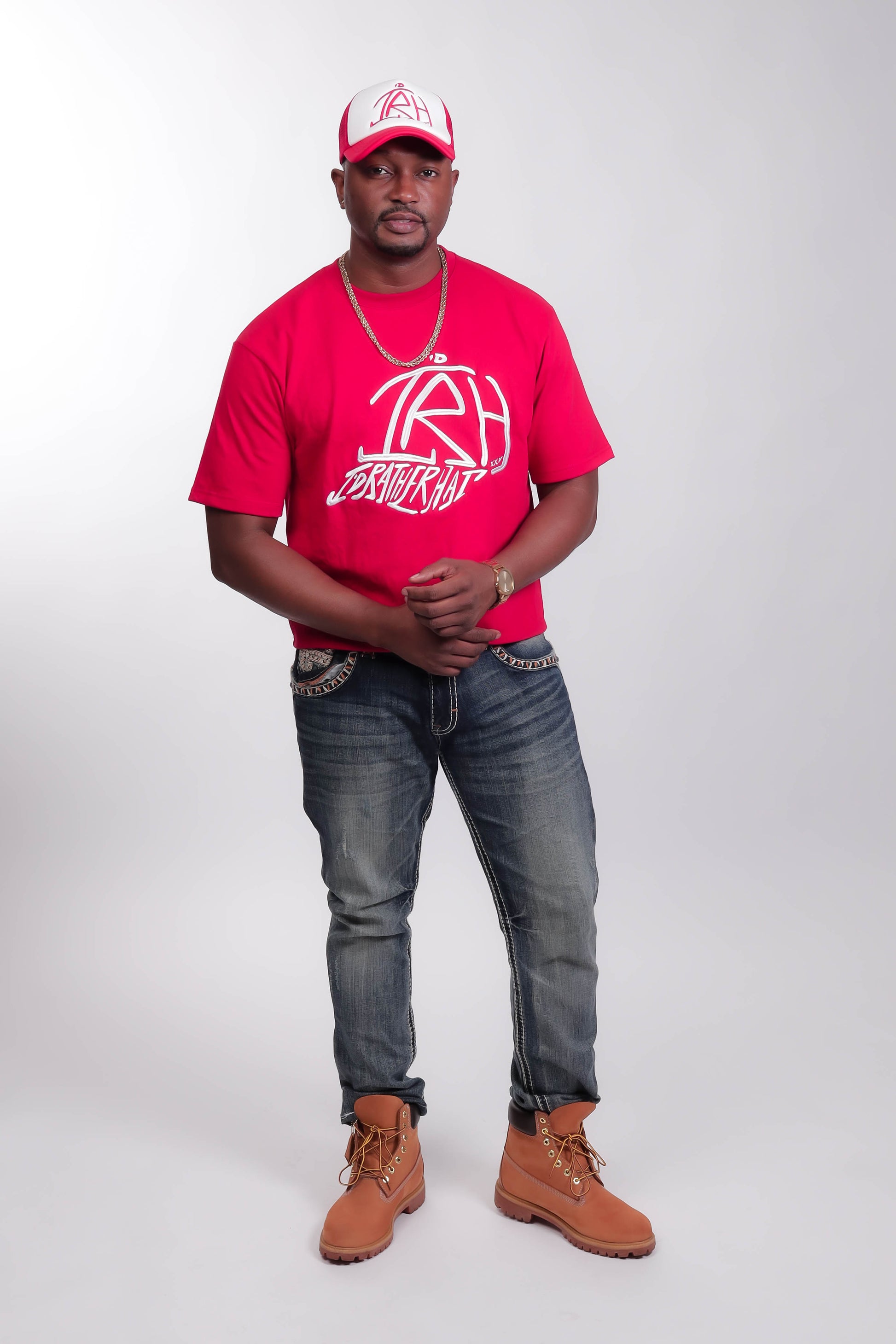 I'D Rather Hat - Red tee | White Logo