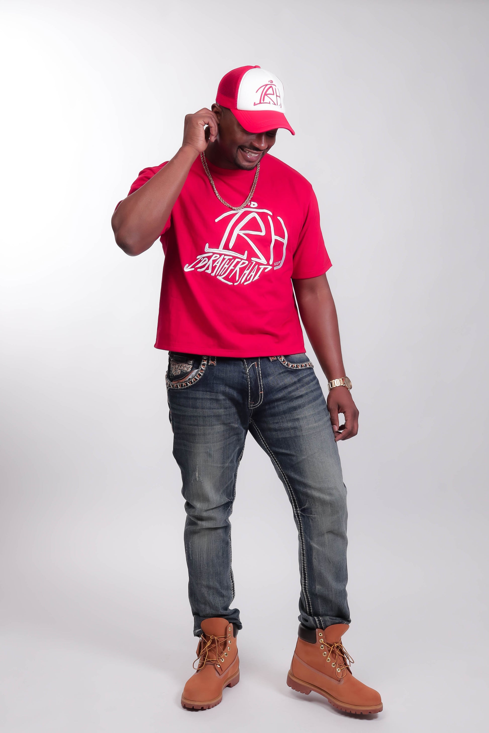 I'D Rather Hat - Red tee | White Logo