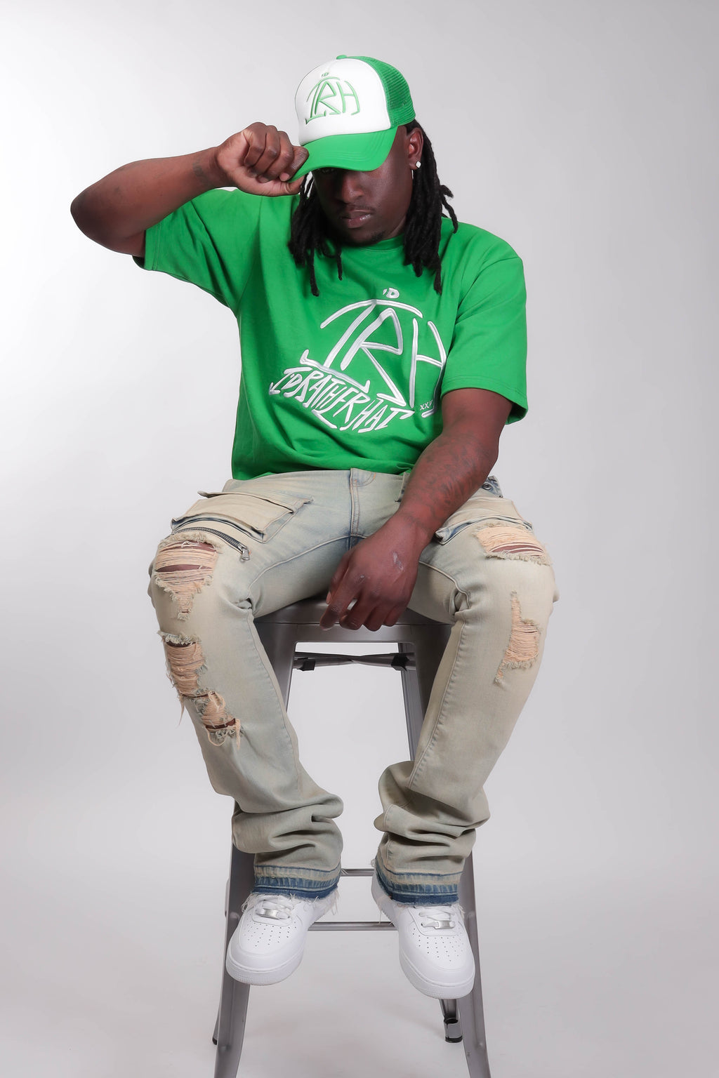 I'D Rather Hat - Green tee | White Logo