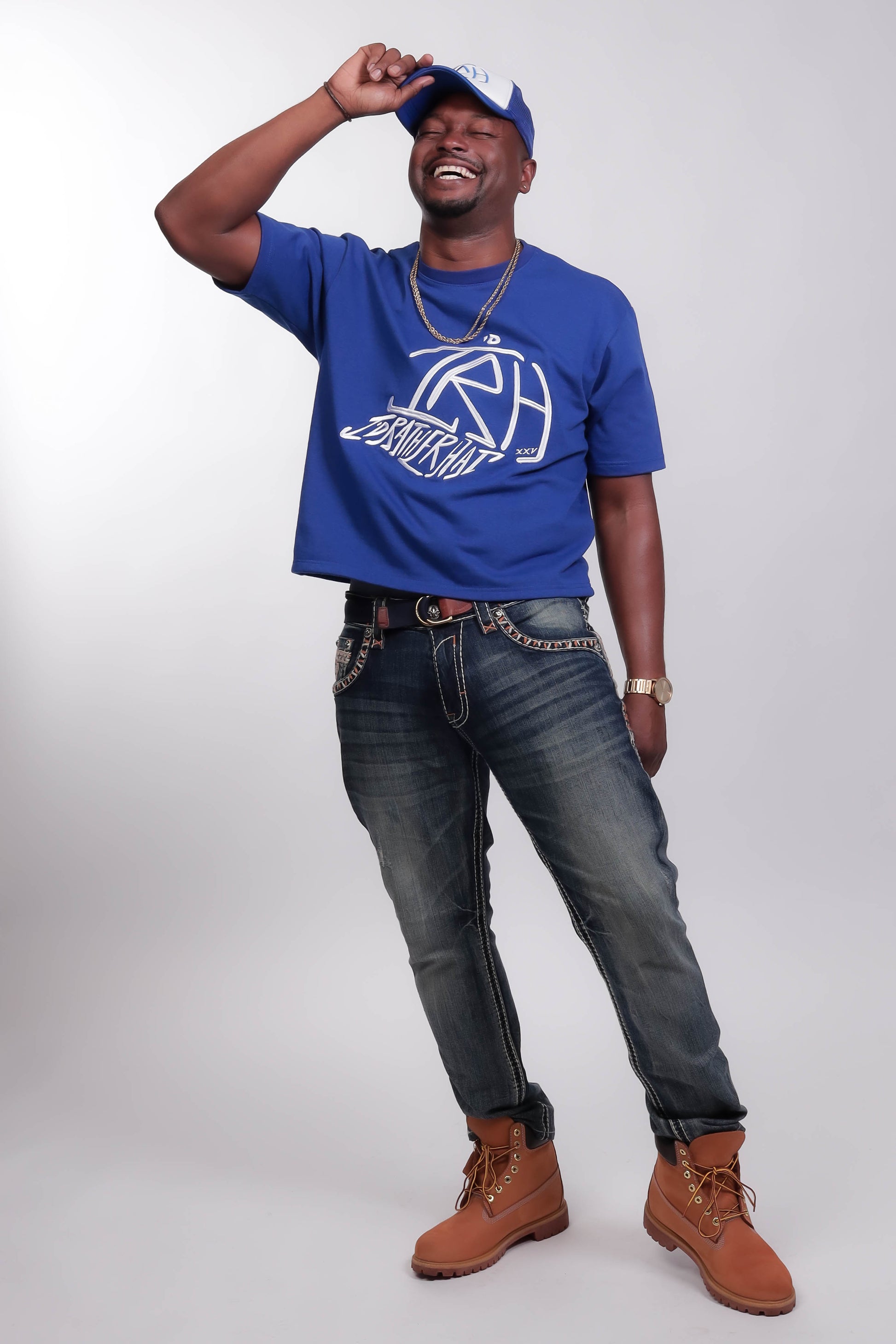 I'D Rather Hat - Blue tee | White Logo