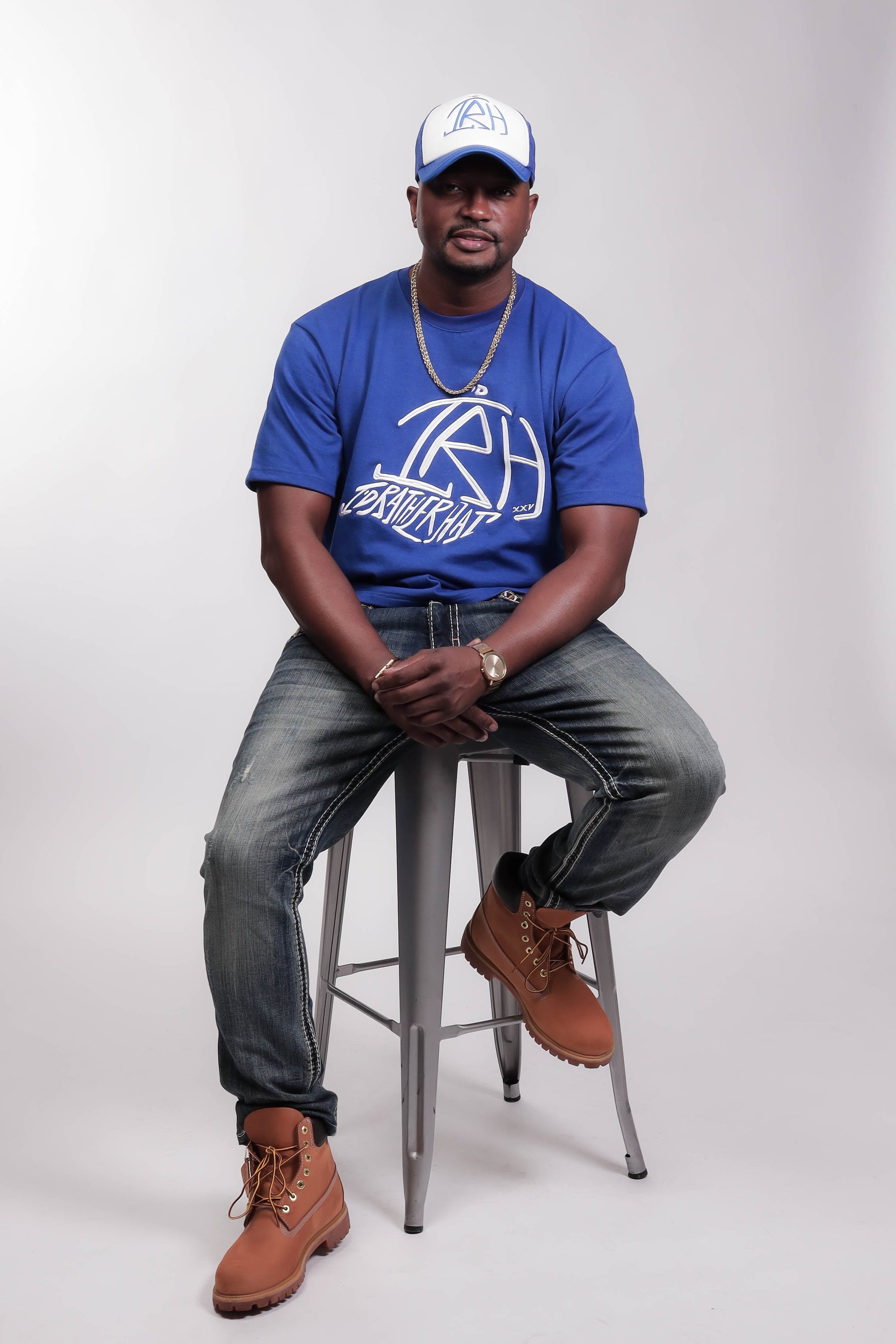 I'D Rather Hat - Blue tee | White Logo