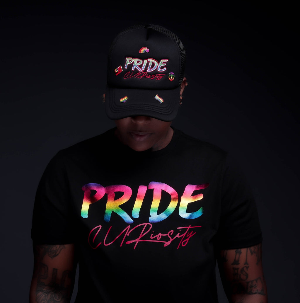 Pride Curiosity Trucker Hat - Black w/Pride Pins
