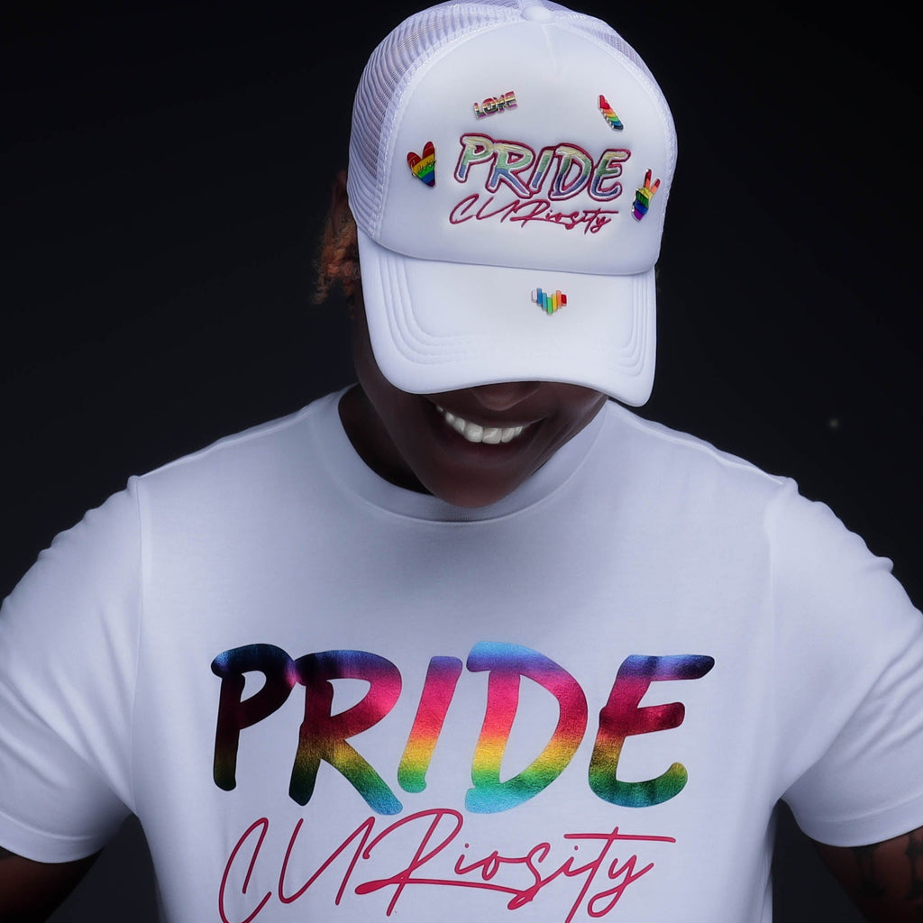 Pride Curiosity Trucker Hat - White w/Pride Pins
