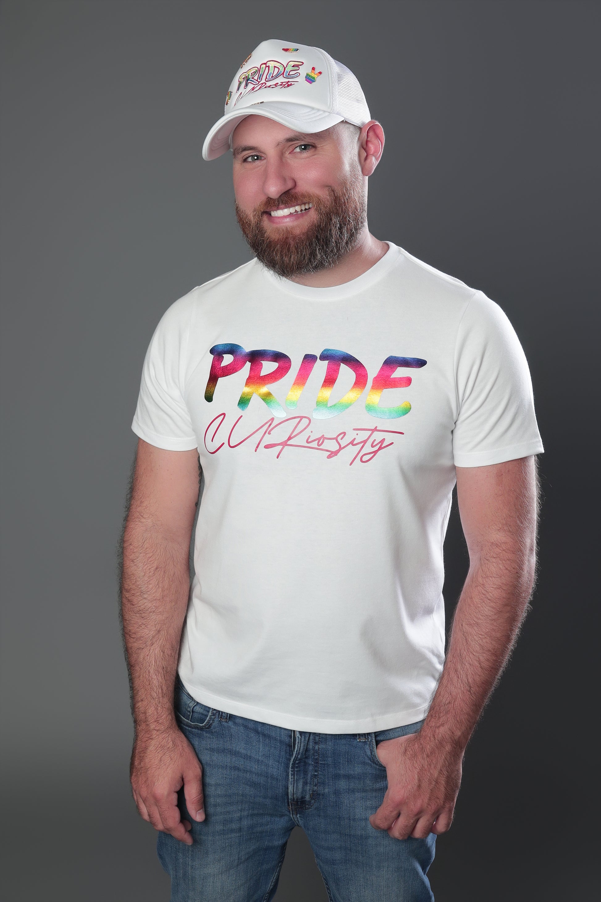 Pride Curiosity Trucker Hat - White w/Pride Pins
