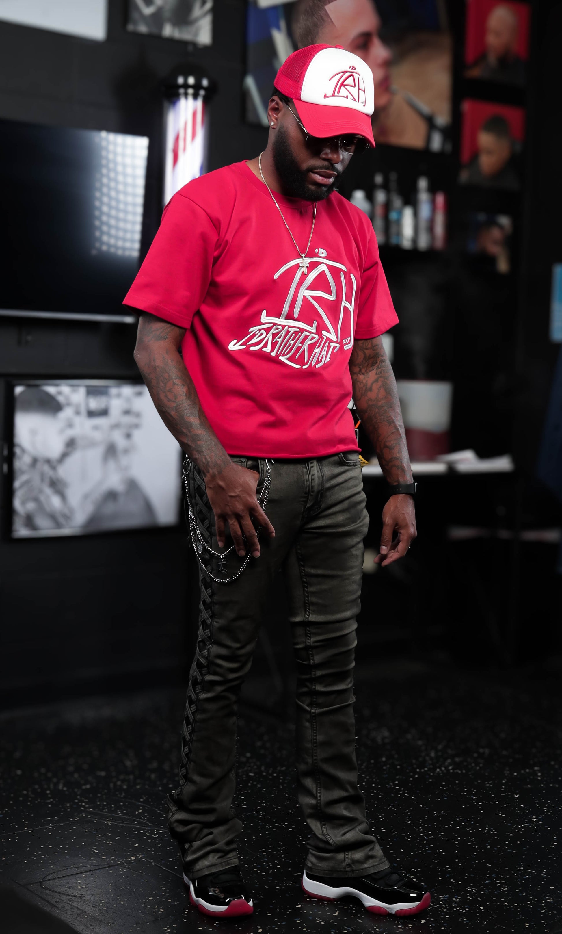 I'D Rather Hat - Red tee | White Logo
