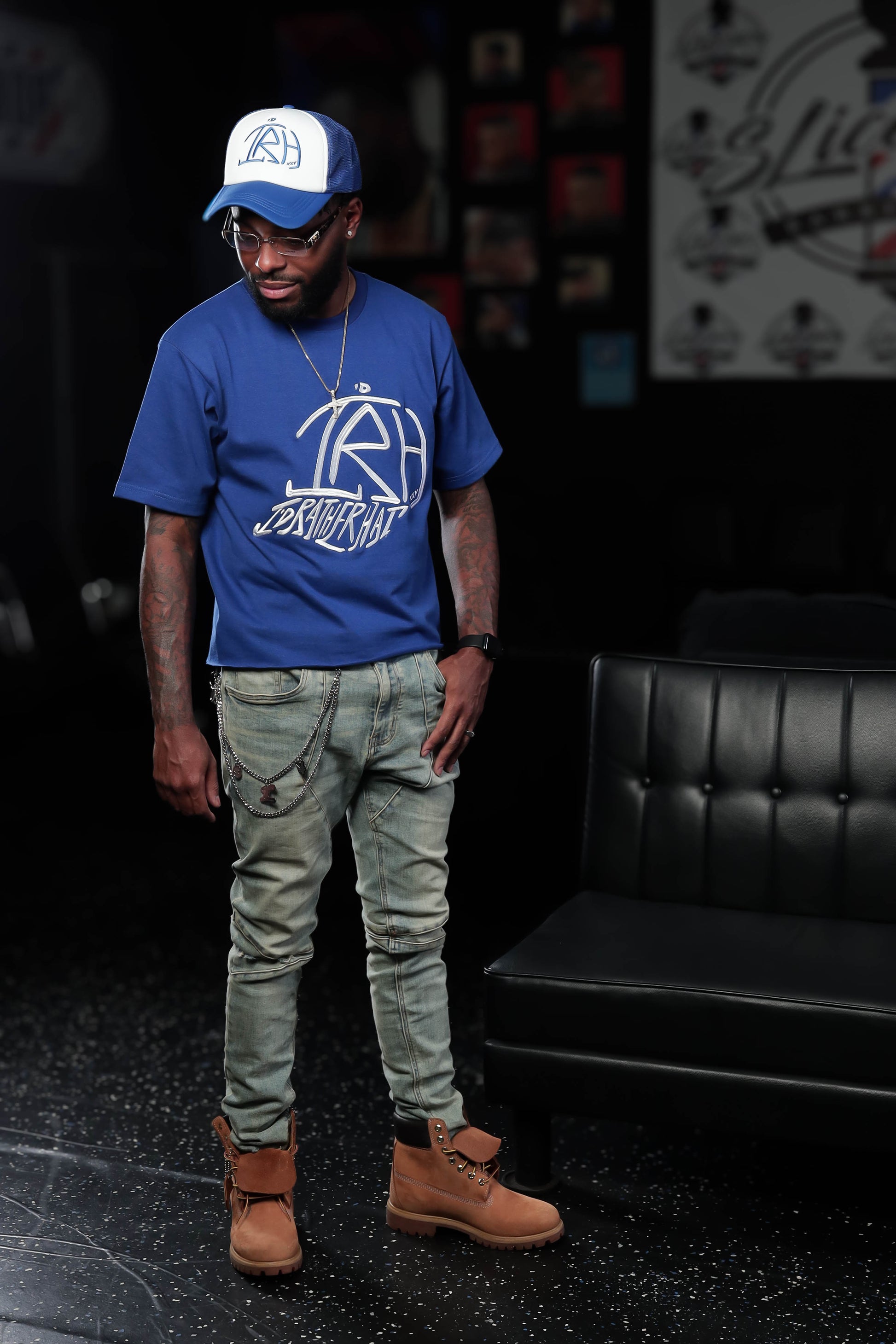 I'D Rather Hat - Blue tee | White Logo