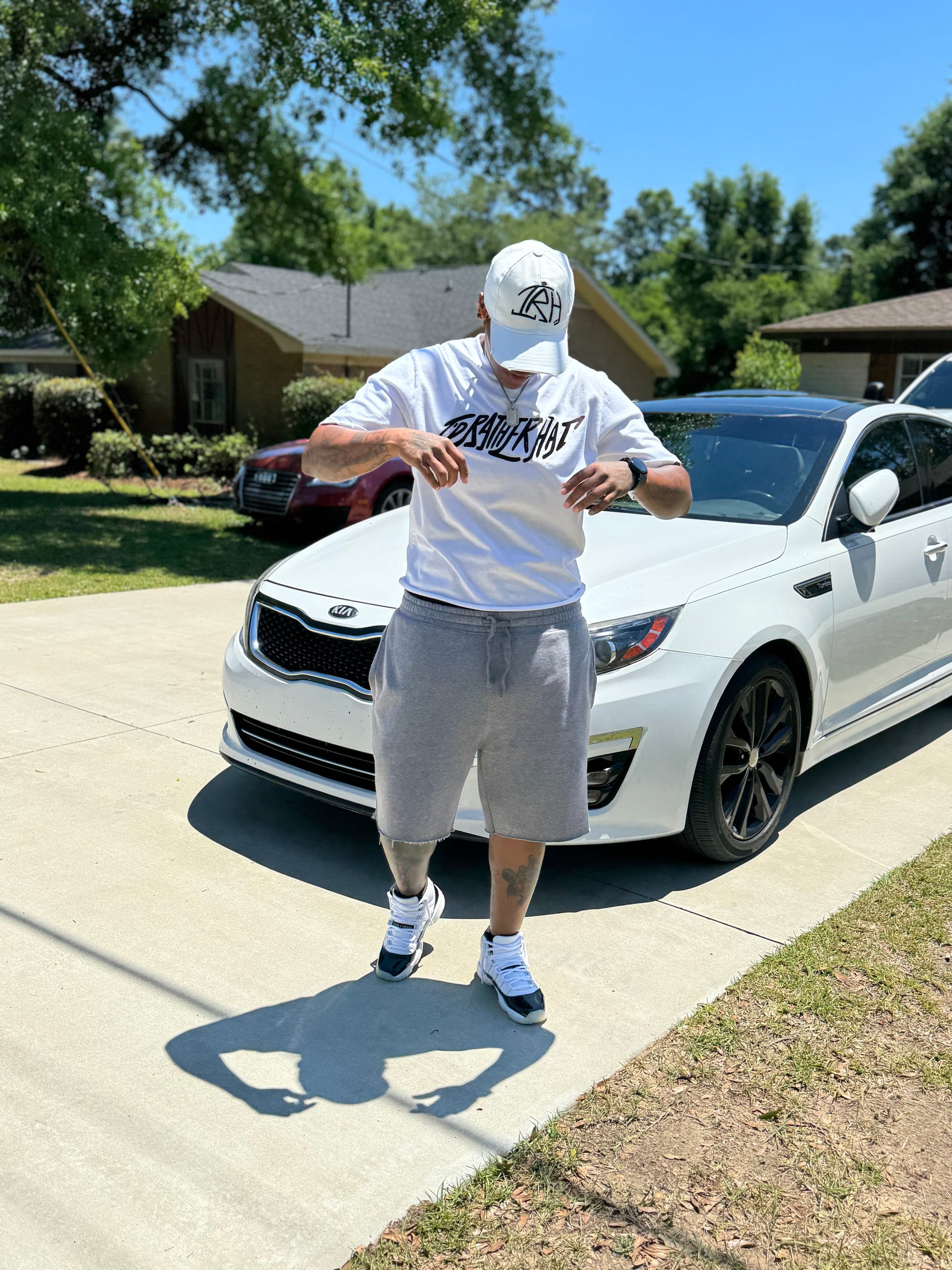 I'D Rather Hat - White Short Sleeve Tee with Black Logo