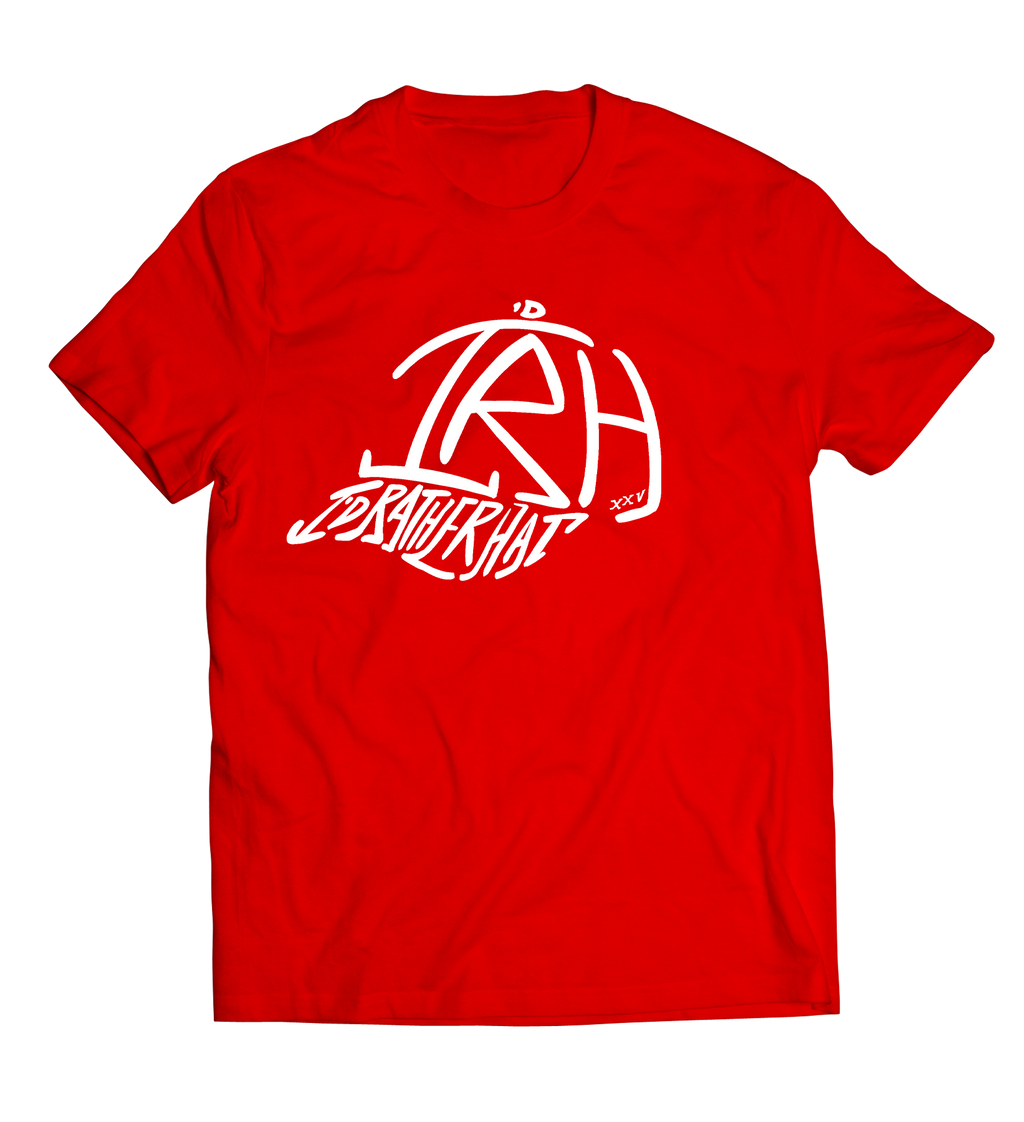 I'D Rather Hat - Red tee | White Logo