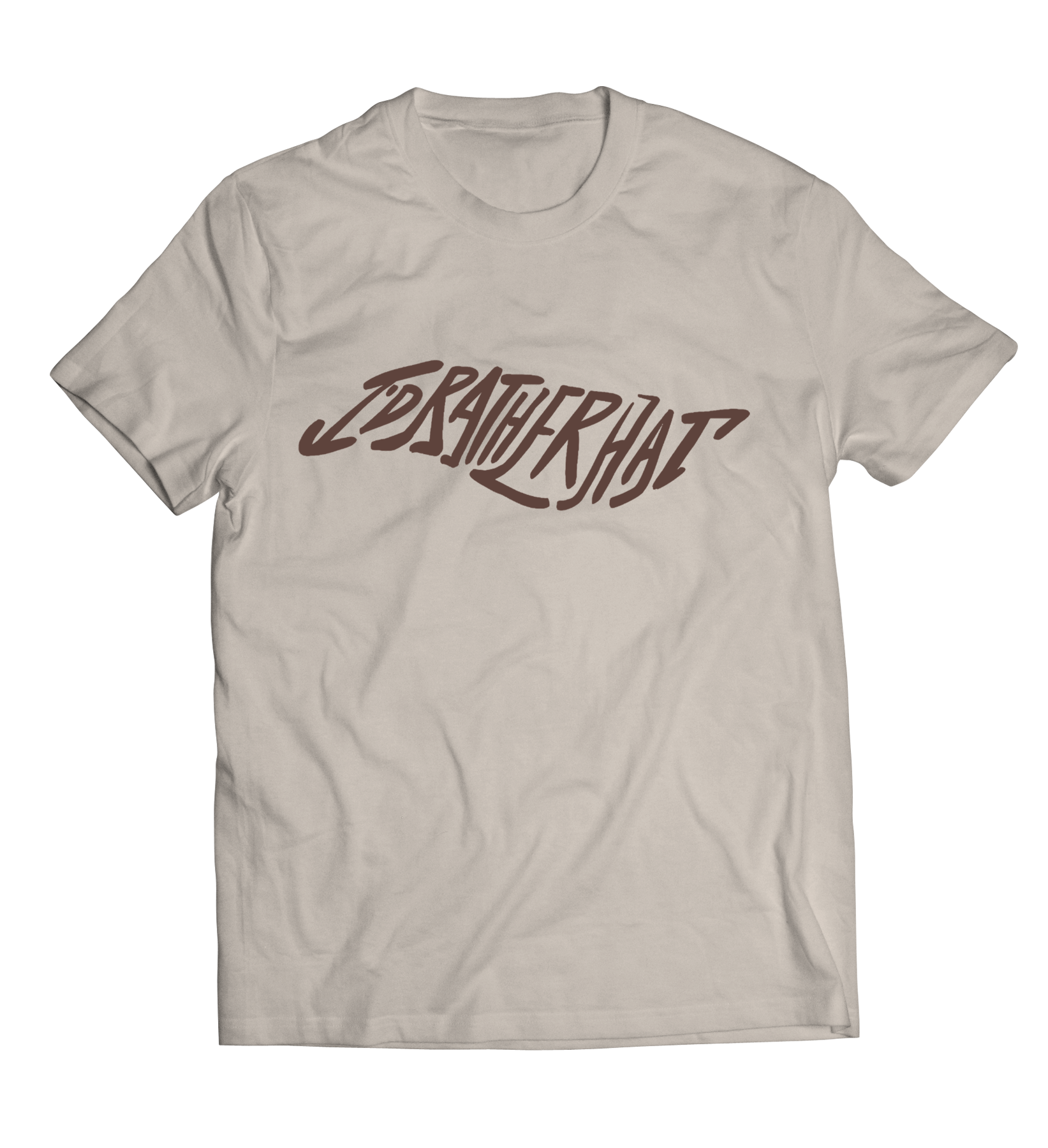 I'D Rather Hat - Cream Short Sleeve Tee with Brown Logo