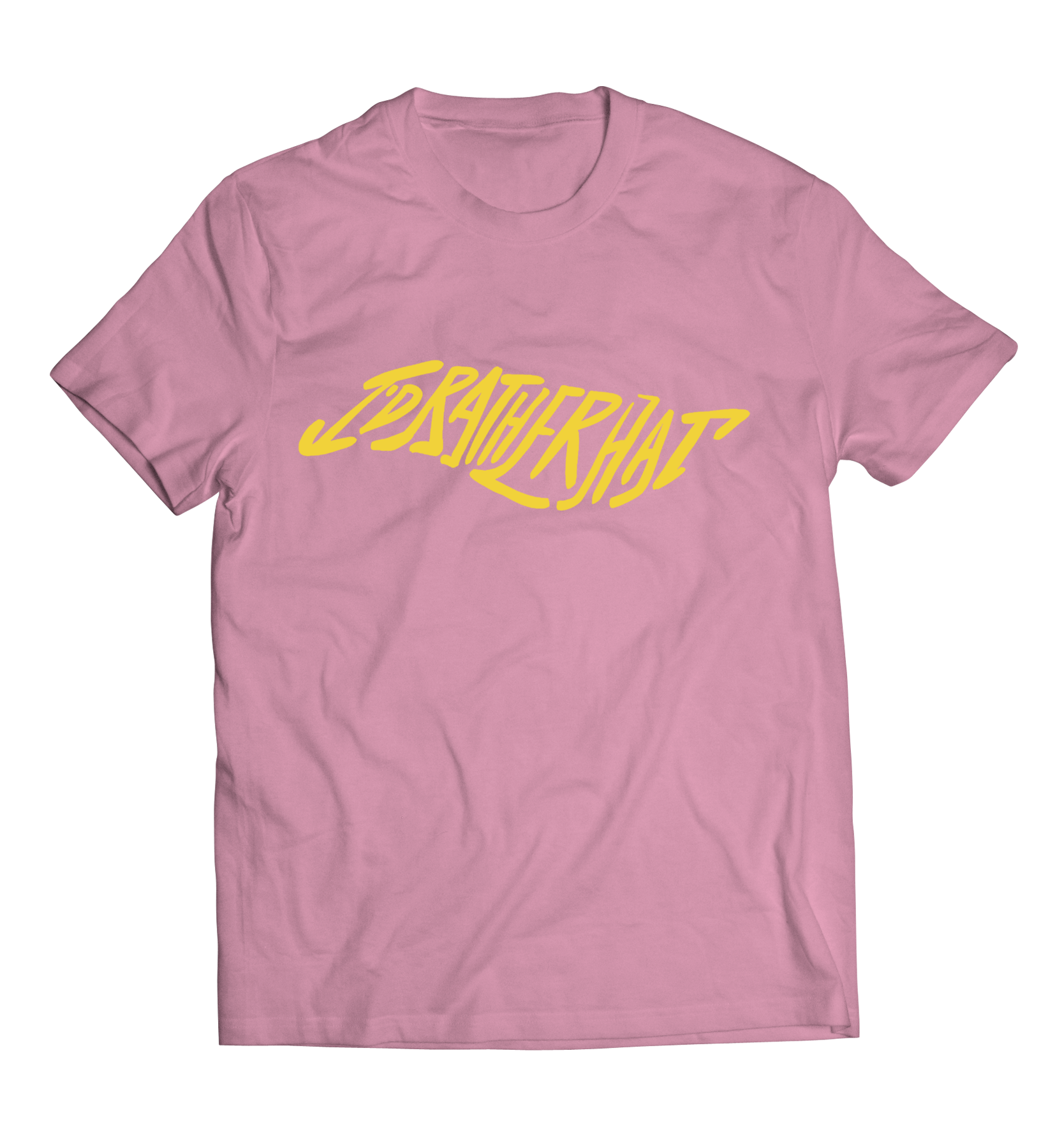 I'D Rather Hat - Pink Short Sleeve Tee with Yellow Logo
