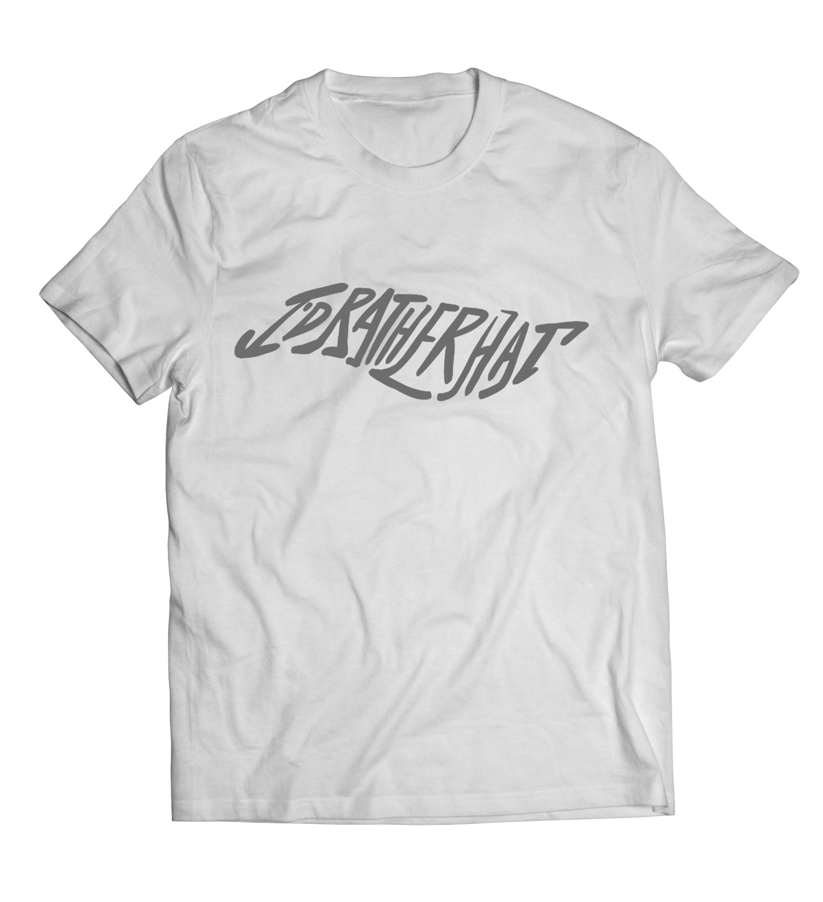 I'D Rather Hat - White Short Sleeve Tee with Smoke Gray Logo