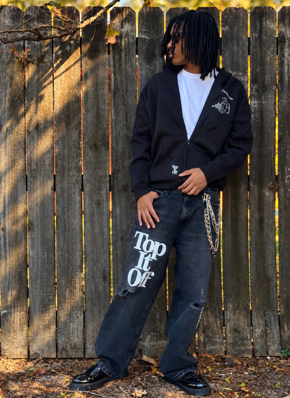 Midnight Distressed Zip-Up Hoodie
