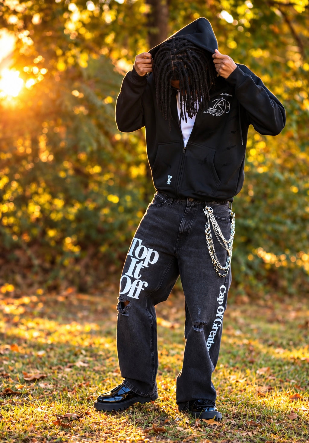 Midnight Distressed Zip-Up Hoodie