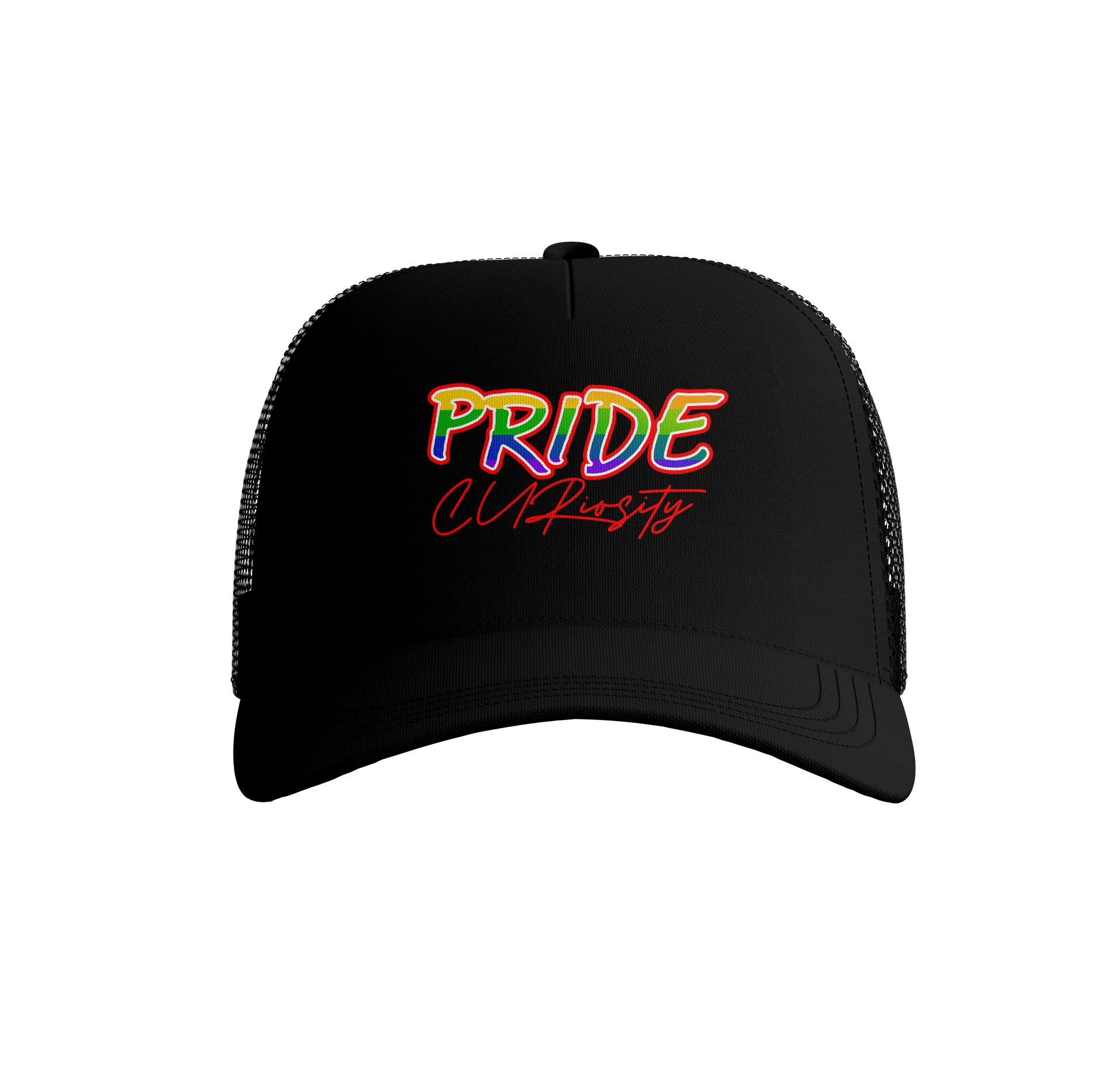 Pride Curiosity Trucker Hat - Black w/Pride Pins