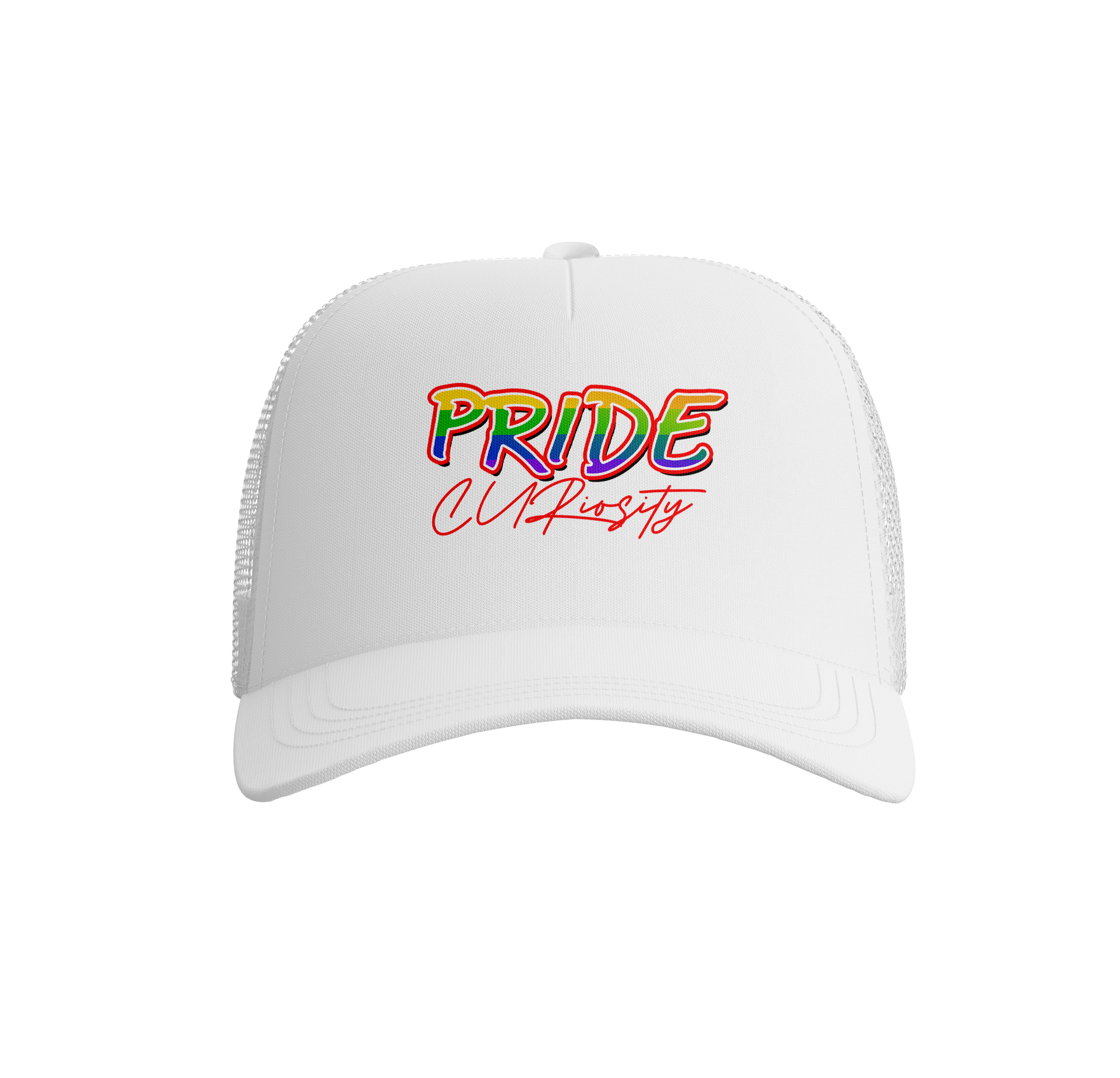 Pride Curiosity Trucker Hat - White w/Pride Pins